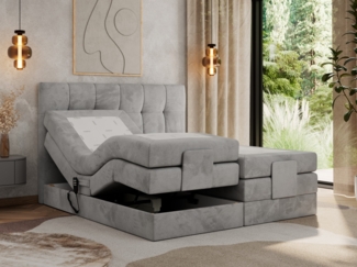 Elektrisches Bett, Boxspringbett mit Multipocket-Matratzen und Elektrisch verstellbare - VITTORIA - 140 x 200 cm - Hellgrau Velvet - H4