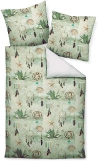 Janine Modern Art Mako-Satin Bettwäsche 155x220 Traumfänger Feder grün 42081-06