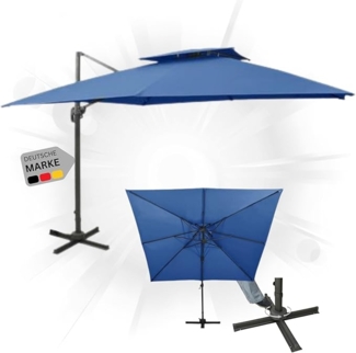 DELUKE® Sonnenschirm rechteckig LOTI 300cm Blau UV-Schutz, Kippbar, Kurbelsystem Ampelschirm rechteckig Freiarm Sonnenschirm 300 cm Kurbelschirm Standschirm Sonnenschutz Gartenschirm