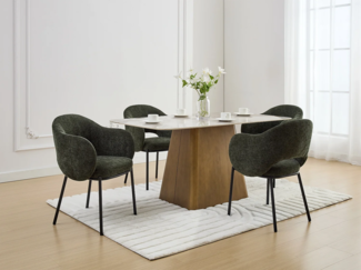 Vente-unique - Stuhl mit Armlehnen 6er-Set - Strukturstoff & schwarzes Metall - Grün - ACACILIO