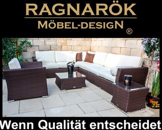 Ragnarök Möbel-Design Gartenlounge-Set Lounge Set Wotan, (Set, Ecksofa, Alu, Polyrattan), integrierte Kopfstützen in den Sitzflächen, extra Breite Armlehnen
