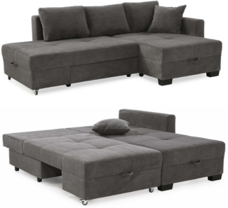 ECKSOFA Doppelbett mit Bettkasten, seitenverkehrt montierbar 247/155/87 cm, Liegefläche 183/207 cm, Cord Grau Anthrazit