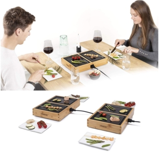 Design Teppanyaki - Tischgrill für 6 Personen im Bambusgehäuse - 6x 20,5 x 14cm