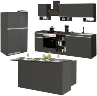 Dmora Vollständige Küche Arlo, Set mit Speisekammer, Küchenzeile Schrank, Blockbausatz mit Insel und Kühlschrankträger, 100 % Made in Italy, Anthrazit und Schiefer