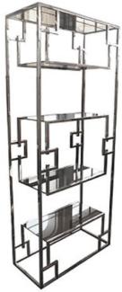 Casa Padrino Luxus Regalschrank Silber 85 x 40 x H. 200 cm - Edelstahl Schrank mit Glasregalen - Wohnzimmerschrank - Wohnzimmermöbel