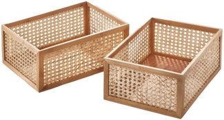 Kobolo Aufbewahrungskorb Regalkörbe Wiener Geflecht 2er Set - Holz Rattan