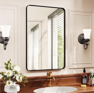 TLGREEN Wandspiegel (Eckig Metall Alu Rahmen Spiegel, 90x60cm Luxus Rechteckiger Badezimmerspiegel), Horizontal Oder Vertikal Aufgehängt,Schwarz