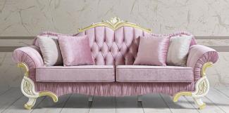 Casa Padrino Barock Wohnzimmer Sofa mit Glitzersteinen Rosa / Weiß / Gold 228 x 105 x H. 85 cm - Edel & Prunkvoll