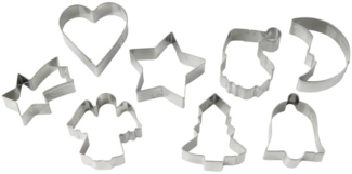 Dr. Oetker Ausstecher-Set Weihnachten, Ausstechformen für Plätzchen, Kekse und Fondant, Plätzchenformen für Weihnachten, Keksausstecher aus Edelstahl (Farbe: Silber), Menge: 1 x 8er Set 1383