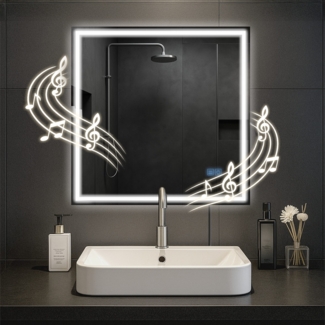CLP Badspiegel Jaffrey Bluetooth-Lautsprecher Anti-Beschlag Quer- und Hochformat LED,80x80 cm