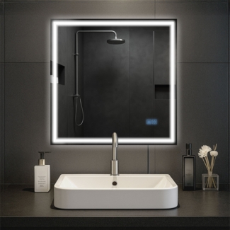 CLP Badspiegel Jaffrey Bluetooth-Lautsprecher Anti-Beschlag Quer- und Hochformat LED,80x80 cm