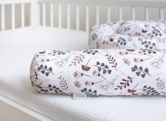 Loolay Nestchenschlange BRAUN Blumen BIO-Baumwolle Multifunktion PREMIUM Bettschlange Schlange, (Bettumrandung Krabbeldecke Babybett Umrandung Schlange Bett Kopfschutz, Zierkissen Bettrolle Dekokissen Zugluftstopper - Super GESCHENK), LOOLAY® - 100% Eu...