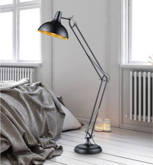 Reality Leuchten LED Stehlampe, LED wechselbar, Warmweiß, Industrial gebogene Leselampe Esstisch Mehrflammig Schwarz Gold 180cm