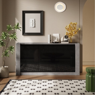 Ulife Sideboard Wohnzimmerschrank, Hochglanz farblich passender Kabinett, drei Türen, mit Dämpfungsscharnieren und verstellbaren Einlegeböden