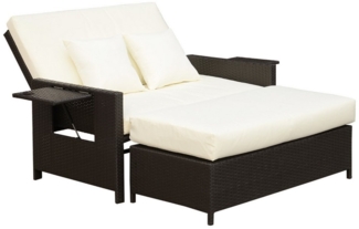 Outsunny Gartenlounge-Set Zweisitzer-Gartensofa mit Liegefunktion, (Polyrattan Lounge-Sofa, 2-tlg, Polyrattan Lounge-Sofa), Polyrattan Lounge-Sofa 2-Sitzer Set Gartenliege Hocker Braun