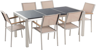 Essgruppe für 6 Personen GROSSETO Stein Granit Optik 180x90x74 cm Beige