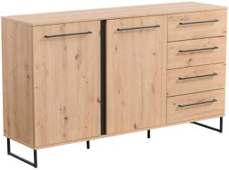 Homestyle4u Sideboard, Holz natur / schwarz, 159 x 92,5 x 42 cm