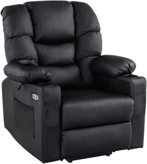 M MCombo elektrische Aufstehhilfe Relaxsessel 7550, mit 3 Motoren getrennt verstellbar, Liegeposition bis 170°, verlängerte Fußstütze, USB, für Senioren Wohnzimmer (Schwarz-Kunstleder)