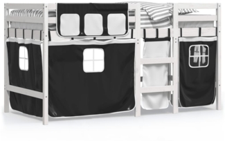 vidaXL Kinderhochbett mit Vorhängen Weiß und Schwarz Massivholz Kiefer 3283811