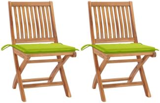 vidaXL Gartenstühle 2 Stk. mit Hellgrünen Kissen Teak Massivholz 3062444
