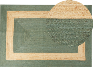 Teppich Jute grün beige 200 x 300 cm geometrisches Muster Kurzflor KARAKUYU