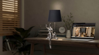 näve Tischleuchte Helge Hase, ohne Leuchtmittel, Osterhase, Keramikfuß, Textilschirm schwarz, Ostern, Tischlampe