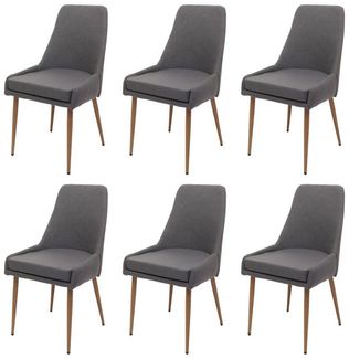 MCW Esszimmerstuhl MCW-O27-6 (Set, 6 St), Hohe Rückenlehne, Stabile Beine aus Stahl in Holzoptik