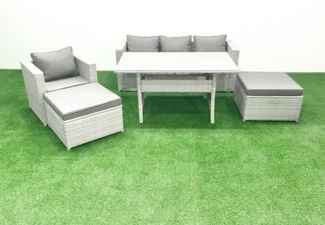 Fimous Polyrattan Gartenmöbel-Set Outdoor 6 Sitzer mit Glasplatte Esstisch Hellgrau gemischt