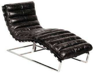 Casa Padrino Luxus Echtleder Vintage Oviedo Liege / Sessel Schwarz - Leder Sessel Art Deco Lounge Relax Sessel