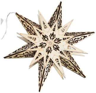 Gravidus LED Stern LED Weihnachtsstern Holz 6 warmweiße LEDs Batteriebetrieb Ø29 cm