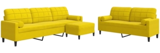 vidaXL 3-tlg. Sofagarnitur mit Kissen und Nackenrollen Gelb Samt 3278507
