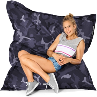 Green Bean® Outdoor Sitzsack XXL 140x180 cm 380 Liter Riesensitzsack + Pouf für Kinder & Erwachsene Bean Bag EPS mit Perlen Füllung - Camouflage Schwarz