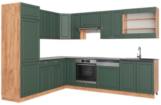 Eckküche Fame-Line Grün-Gold Landhaus/Goldkraft Eiche 227 x 60 cm , AP Anthrazit Vicco