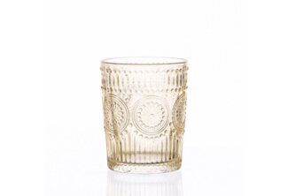 Trinkglas Vintage - Glas - 280ml - H: 10cm - mit Muster - gelb