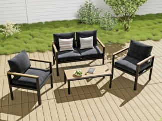 MeXo Gartenlounge-Set Balkonmöbel für 3–4 Personen, Boho-Stil, (Gartenmöbel Set aus Aluminium, 4-tlg, Belastbarkeit pro Sitzplatz 140 kg), Lounge Gartenmöbelset mit Tisch