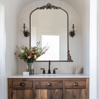 G-LEAF Wandspiegel Bogen-Wandspiegel, antiker Spiegel im Barockstil (1-St), ideal für Kamin, Badezimmer, Eingangsbereich, 90×60cm