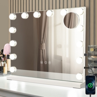 ZMH Hollywood Spiegel mit Beleuchtung - Schminkspiegel mit 14 LED Licht, Kosmetikspiegel 3 Modi Touch Dimmbar Groß Schminktisch Spiegel 50x40cm Tischspiegel Vanity Mirror für Schlafzimmer