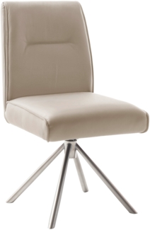 DELANE 4-Fuß Stuhl - 2er Set - Creme / Leder / Edelstahl gebürstet