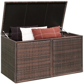 COSTWAY Auflagenbox Rattan Sitzbank 335L, mit Doppeltüren & Ablage, 115x60x65cm