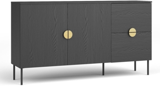 AX Living Große Kommode Brunelli 160 Schwarz Holzoptik goldene Griffe