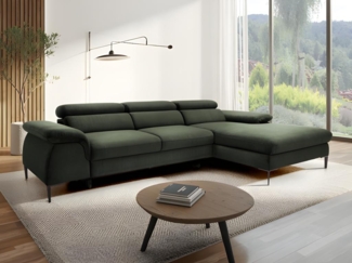 Vente-unique - Ecksofa mit Schlaffunktion - Ecke rechts - Samt - Grün - SEPINA von Pascal Morabito