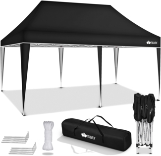 tillvex Pavillon 3x6m Schwarz wasserdicht | Pop-Up Faltpavillon höhenverstellbar | Gartenzelt UV Schutz 50+ | Partyzelt mit Tasche für Garten