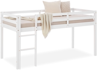 Homestyle4u Hochbett mit Leiter, Kiefer massiv, weiß, 90x200 cm