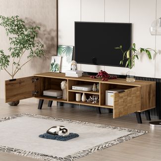 TV-Schrank B 160,5 x T 35,5 x H 45 cm aus Spanplatte in Holzoptik, mit Türen & offenen Fächern