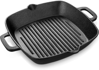Velaze Grillpfanne Gusseisen 32x27,5 cm Steakpfanne mit Ausguss