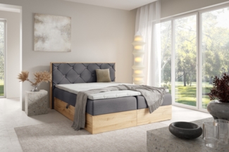 MEBLINI Boxspringbett LOFTY 12 180x200 cm mit Bettkasten – H4/Dunkelgrau Samt Polsterbett - Doppelbett mit Topper & Taschenfederkern-Matratze