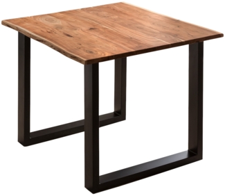 Esstisch Tisch natürliche Baumkante Akazie massiv Kufengestell Nussbaum 90x90 schwarz Quinn 526294
