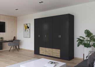 rauch Kleiderschrank, Drehtürenschrank GAMMA, 5-türig, 6 Schubkästen, Grau metallic, 226 x 210 x 54 cm