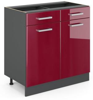 VICCO Küchenschrank R-Line Hängeschrank Unterschrank Küchenzeile Küchenunterschran Anthrazit (Bordeaux Hochglanz, Schubunterschrank 80cm)