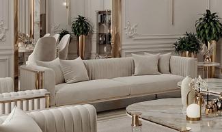Casa Padrino Luxus Art Deco 3er Sofa Grau / Gold 260 x 96 x H. 75,5 cm - Wohnzimmer Sofa - Wohnzimmer Möbel - Art Deco Möbel - Luxus Möbel - Art Deco Einrichtung - Luxus Einrichtung